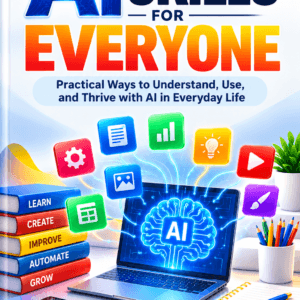 **Benefits of Reading AI Skills for Everyone** *AI Skills for Everyone* helps beginners develop practical AI skills for studying, working, writing, and everyday tasks. Its ten chapters combine clear explanations, useful examples, and exercises you can apply at your own pace. 1. **Understand AI without a technical background** Learn what AI can do, where it falls short, and how to use it responsibly. 2. **Write clearer prompts** Give better instructions by defining your goal, audience, source information, and preferred output. 3. **Improve everyday productivity** Explore ways to organize notes, draft updates, prepare outlines, and reduce repetitive work. 4. **Check accuracy with greater confidence** Learn to recognize invented information, verify sources, and correct misleading answers. 5. **Protect sensitive information** Understand what to check before sharing personal details, customer data, or confidential documents. 6. **Choose tools that fit your needs** Compare capabilities, costs, usage limits, and practical value before committing to a tool. 7. **Strengthen writing and communication** Practice improving clarity, adapting content for different readers, and preserving the meaning of your original text. 8. **Apply AI to real situations** Use examples covering study questions, workplace updates, product descriptions, freelance proposals, and personal organization. 9. **Build repeatable workflows** Create reusable prompts and review checklists that help you produce more consistent results. 10. **Follow a structured learning plan** Turn the lessons into daily practice with a 30-day action plan and a final skills checklist. **Designed for comfortable reading:** The illustrated edition includes 22 topic-matched images, clear headings, and readable 14-point text to support learning and quick reference.